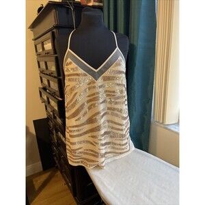 Express Women Sleeveless Gold Sequin Tank Top M